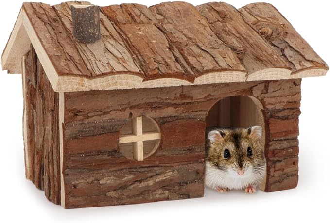 Wontee Hamster Wood House Hamster Hideout Hut for Dwarf Hamsters Mice Small Gerbils (Medium)