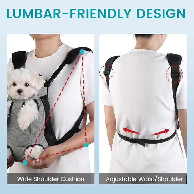 Dog Backpack Carrier, Front Pocket for Essentials, Pet Sling Front Backpacks for Small Medium Dogs 7-11 Lbs, Legs Out, Adjustable Wearable Puppy Chest Travel Bag, Easy-Fit for Hiking/Walking/Camping
