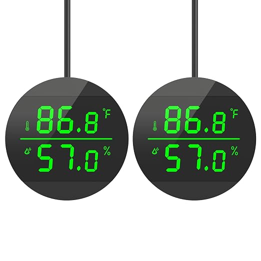 QZQ Reptile Thermometer and Humidity Gauge, Digital Display, 2-Pack Black | LED Thermometer Hydrometer, Reptile Tank Accessories for Bearded Dragon, Crested Gecko, Snake, Lizard, USB Power Supply