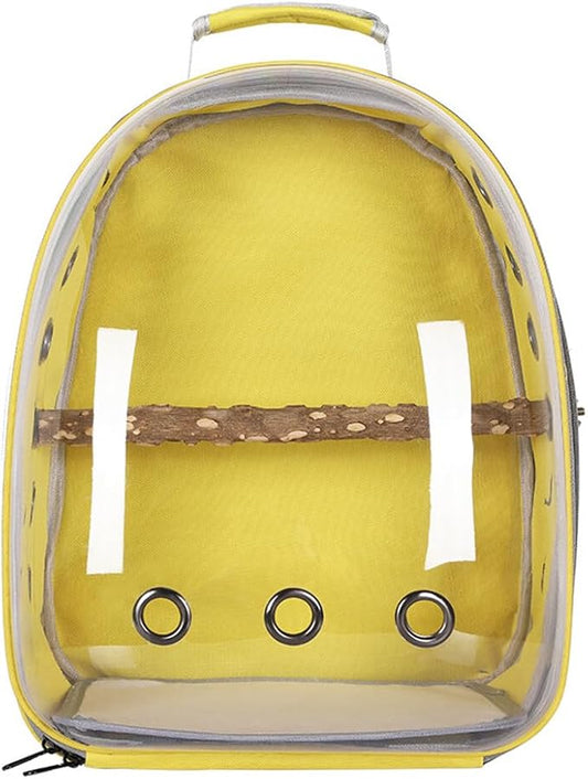 Surakey Bird Carrier Cage, Parrot Travel Backpack with Wooden Perch Standing Carrier Shoulders Bag for Pet Birds Outing Travel (Yellow)