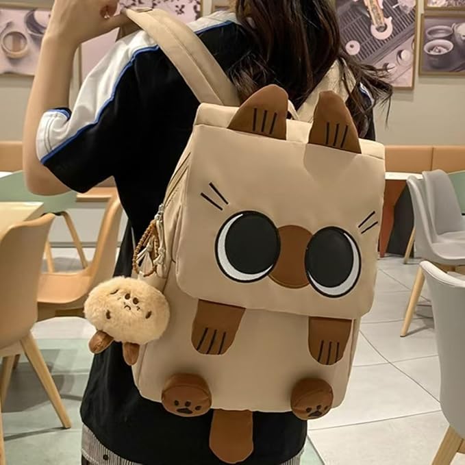 Cute Cat Backpack - Lightweight Laptop Bag, Large Capacity Student & Travel Backpack for Adults/Kids Give away cat pendants