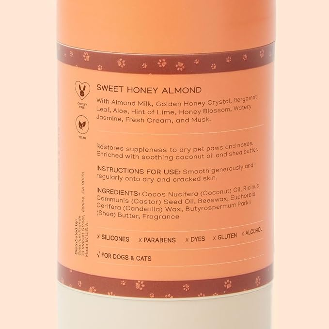 Purrfect Paws Roll-On Pet Paw Balm for Dogs & Cats — Coconut Oil & Shea Butter for Dry, Sensitive Skin — Cruelty-Free Formula — Sweet Honey Almond Scent – Made in USA