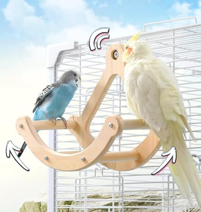 Bird Perch Toy, Interactive Rocking Parakeet Toys and Perches, Wooden Exercise Cockatiel Toys, Intelligence Birds Enrichment Toy for Parrot, Bird Cage Accessories Perch for Budgies Conure