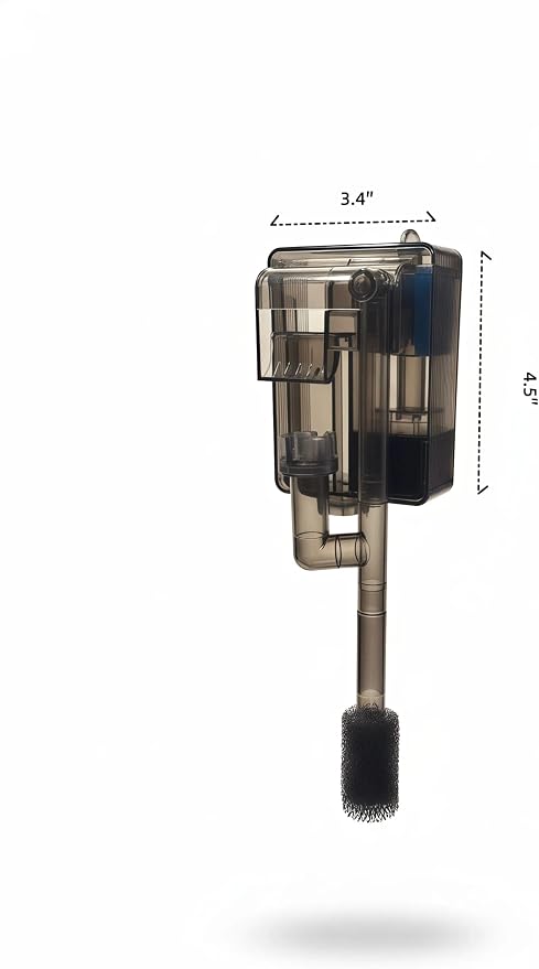 Aquarium Filter, Quiet Fish Tank HOB Filters 105GPH, 5W for 5 to 20 Gallon Aquariums with Adjustable Water Flow Extendable Intake Tube Surface Skimmer External Hang-On Back