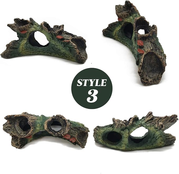 TIHOOD 3PCS Decaying Trunk Aquarium, Betta Fish Ornament, Freshwater Decoration - Resin Log With Holes and Caves for Fish Tank