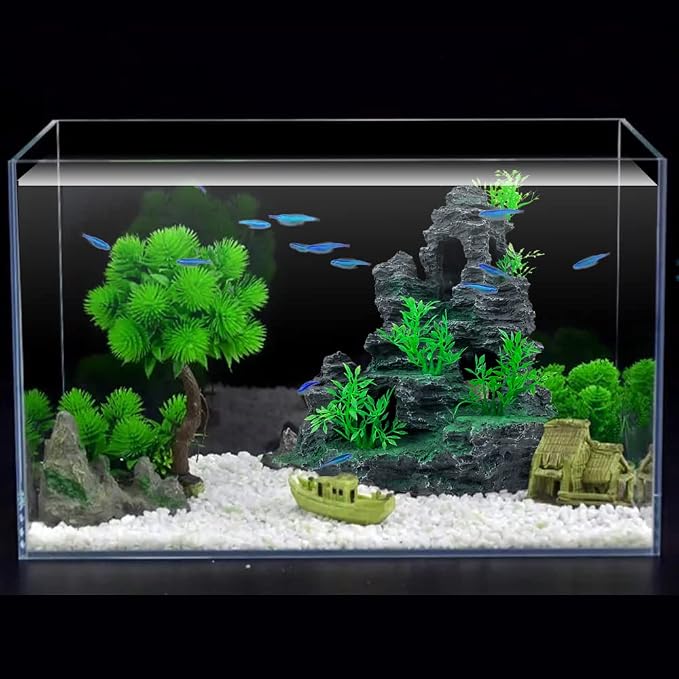 Aquarium Decor Large and Tall for Fish Tank Rock Cave Hideout-Large | Aquarium Mountain View Stone Plants Ornaments Aquarium Decor Tree House Cave Fish Tank Decorations