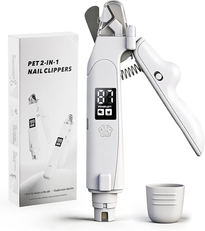 Dog Nail Clippers & Trimmer with Light, Cat Nail Clippers - 2-in-1 Electric Rechargeable Pet Nail Grinder with LED Light & Safety Guard, Cordless for Small Medium Dogs Cats
