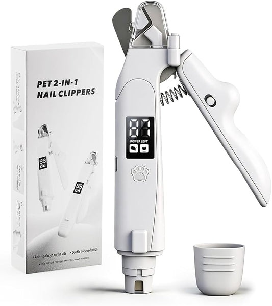 Dog Nail Clippers & Trimmer with Light, Cat Nail Clippers - 2-in-1 Electric Rechargeable Pet Nail Grinder with LED Light & Safety Guard, Cordless for Small Medium Dogs Cats
