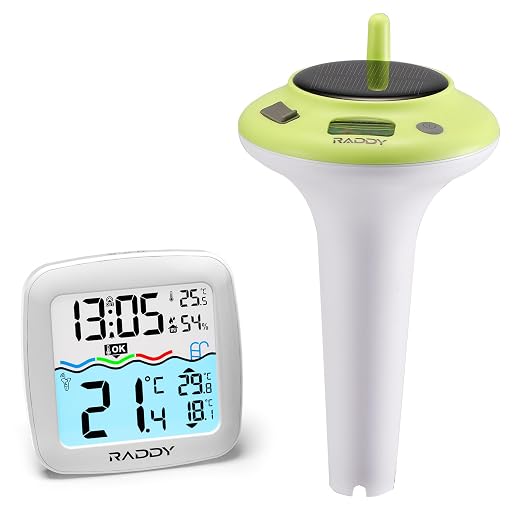 Raddy PT-5 Solar Floating Pool Thermometer, Waterproof TN Display | Solar & battery powered, digital display, for swimming pools, hot tubs, ponds, spas