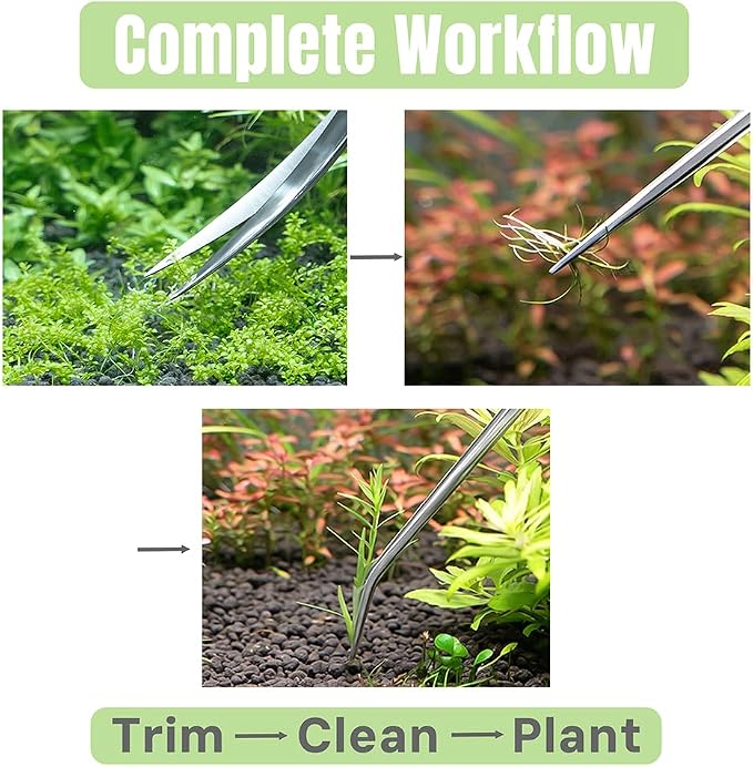 LINLAN 9.8-Inch Aquarium Aquascaping Tool Kit, Fully Rounded Edges Curved Scissors and Tweezers, Carbonized Anti-Rust, for Aquatic Plant Planting, Layering Shaping & Daily Maintenance