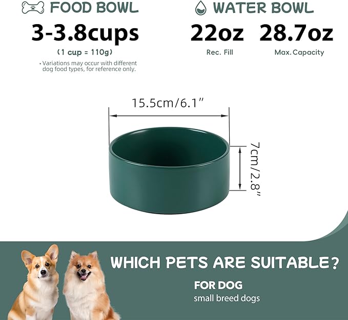 Havniva 6.1” Dog Bowl Ceramic Dog Food and Water Bowl, Durable Dog Water Bowl with Non-Slip Rubber Base Large Capacity Feeding Dishes for Small & Medium Dogs