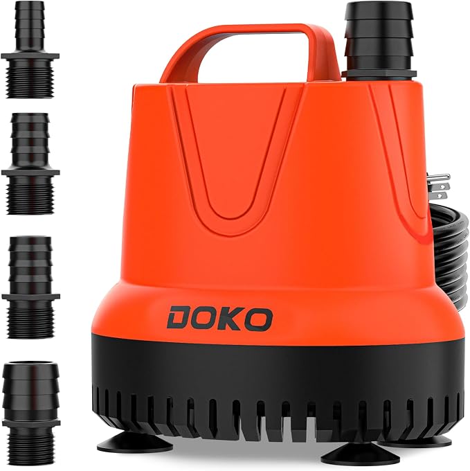 DOKO 660GPH Submersible Water Pump for Pond, Fish Tank, Aquarium, Fountain | 40W Ultra Quiet Water Drain Pump with 8.2ft Lift Height, 6FT Power Cord and 4 Nozzles for Hydroponics & Statuary