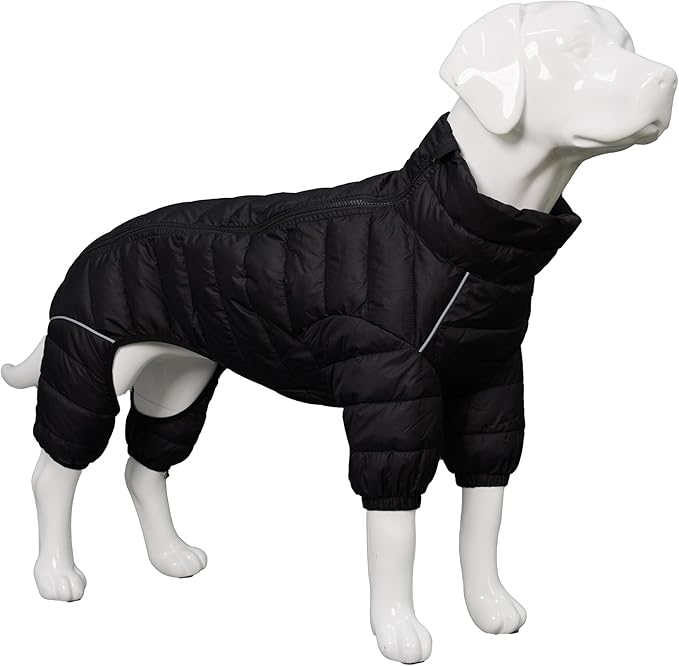 Warm Dog Coat, 4 Legs Covered Waterproof Windproof Reflective Vest, Zippered Adjustable Outdoor Snow Jacket for Small Medium Large Dogs, Black S