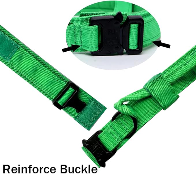 Xqpetlihai Tactical Dog Collar - Military Dog Collar - Adjustable Nylon - Heavy Duty Metal Buckle with Handle - Bright Green - XL