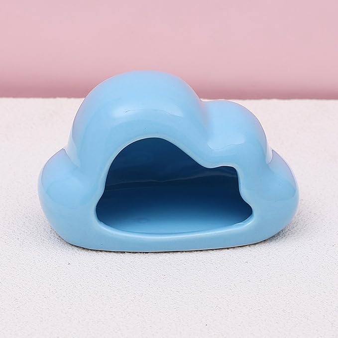 Hamster Hideout Ceramic Hamster House Pet Nesting Hut Summer Cooling Cabin Hamster Nest Pet Cage Decor for Critter Lemmings Chinchilla Playing (Blue)