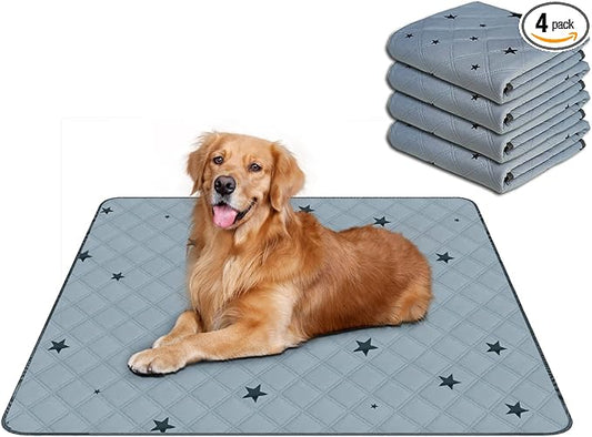 RIOUSSI Washable Pee Pads for Dogs, Reusable, Absorbent, Leakproof, Non Slip Pet Puppy Pads for Potty Training. Gray Stars, 31x36 Inch(4pack)