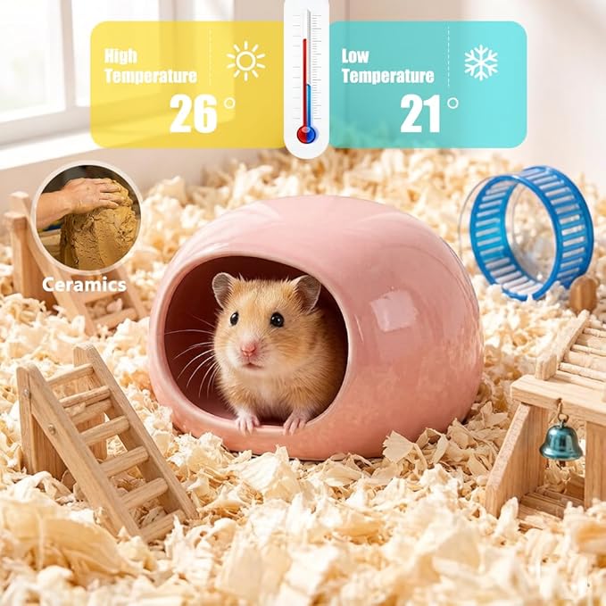 2-Pack Small Animal Backpack Carrier & Ceramic Hamster Hideout for Cooling Summer, Hamster House and Habitat Cool Bed for Other Similar-Size Small Pet Gerbil Rat Chinchilla