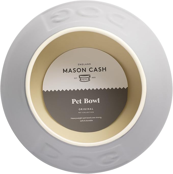 Mason Cash: Non-Tip Dog Bowl - Grey - 8.3", 54oz - Durable Ceramic Food & Water Angled Dish, Microwave-Dishwasher Safe, Pet Meal Feeding & Hydration