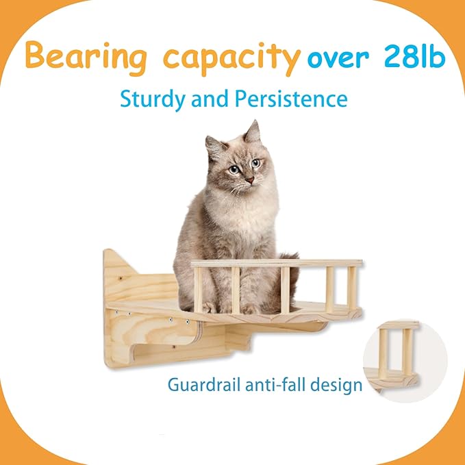 Cat Wall Shelves for Large Cats, 9PCS Solid Pine Cat Wall Furniture Set with House, Ladder Steps & Sisal Scratching Posts, Sturdy Mounted Climbing Shelves for Indoor Cats
