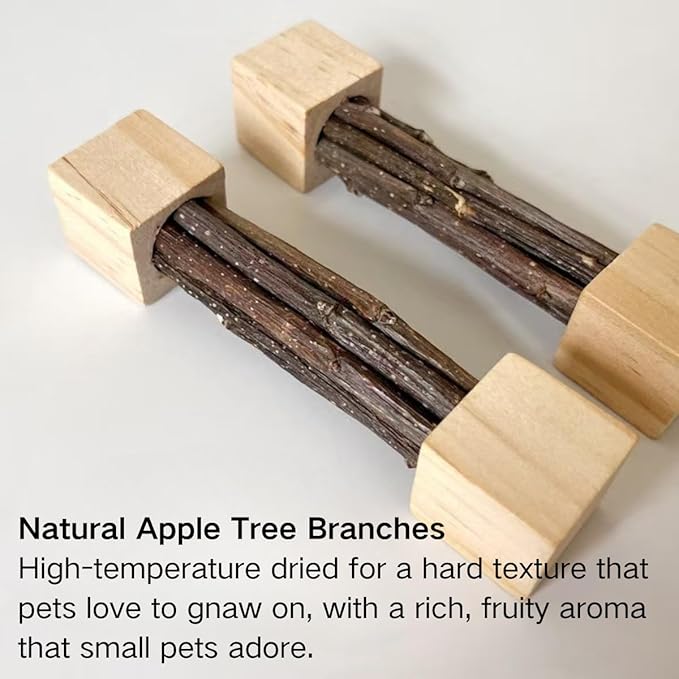 3PCS Apple Wood Sticks for Small Animals, Natural Apple Chew Sticks Toys and Treats for Chinchilla Guinea Pig Hamster Gerbil Bunny Rabbit