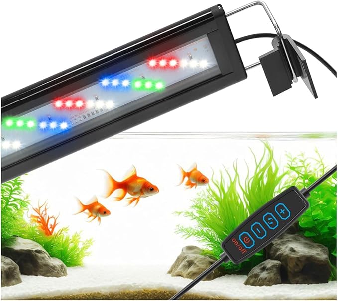 DaToo LED Aquarium Light Full Spectrum Fish Tank Light with Dimmer White Blue Red Green LEDs Fish Tank Light with Three Lighting Modes and Extendable Bracket for 24 Inch to 28 Inch Aquarium