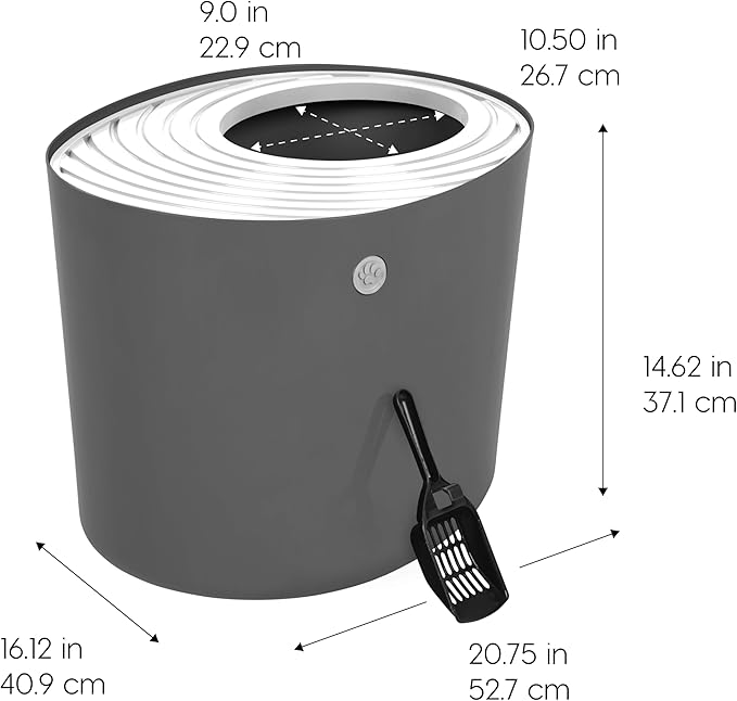 IRIS USA Cat Litter Box Large Top Entry with Lid Enclosed Covered Hooded Design Litter Catching Scatter Shield Pan Dog Proof Pet Proof Scoop Included Odor Control for Cats Kittens Dark Gray/White