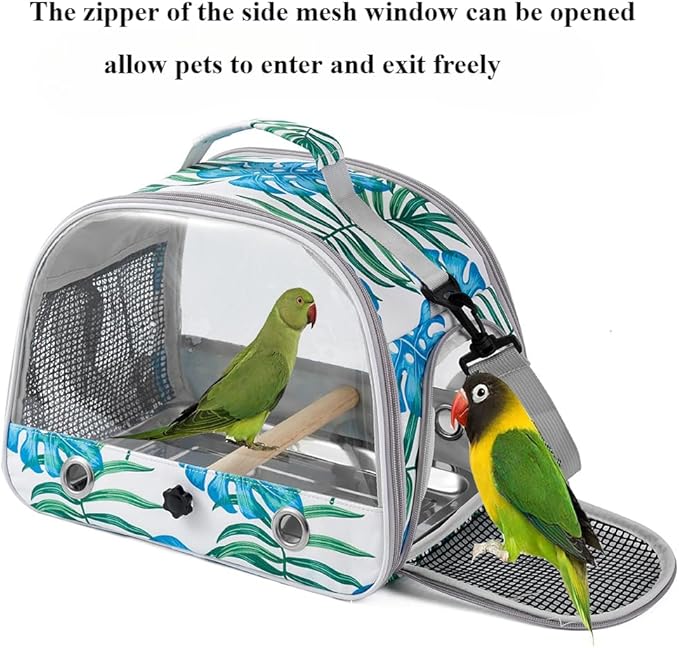 Portable Parrot Bag Bird Backpack with Perch for Birds Cage Side Window Foldable Samll Pet Travel Cage Bird Supplie J5j6 (Gray)