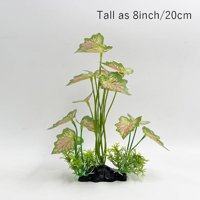 Aquarium Plant Fish Tank Decoration Small Plastic Artificial Plant Goldfish Fish Hide (Rainforest Leafs-Pink-Large-Set) (Rainforest Leafs-Pink-Large-Set)
