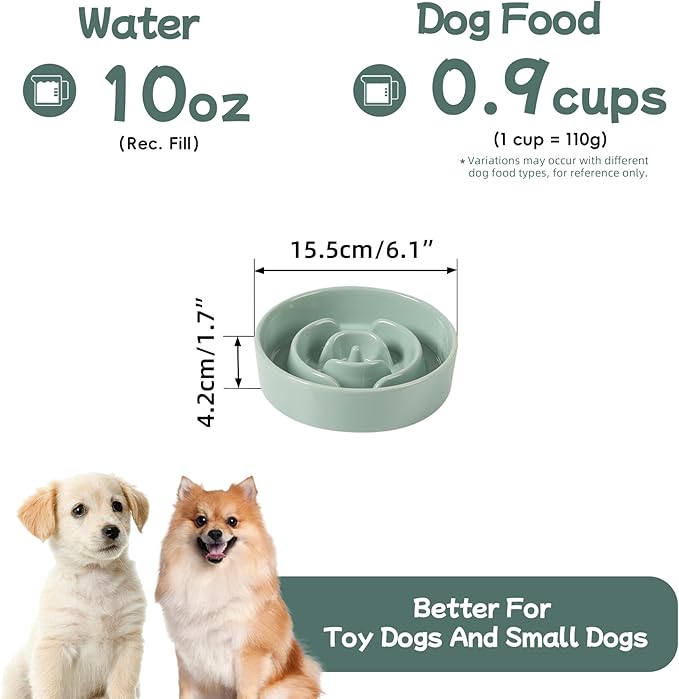 Havniva Ceramic 0.9 Cup Dog Bowl Slow Feeder for Small Dog, 6.1inch Pet Puzzle Slow Feeder, Stop Bloat, Preventing Choking(1 Bowl-Light Green)