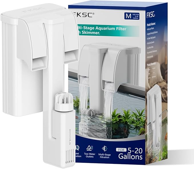 Hang On Back Aquarium Filter for 5–20 Gallons Fish Tanks, 3-Stage Multi-Stage Filtration with Surface Skimmer, Ultra Quiet HOB Power Waterfall Filter for Freshwater