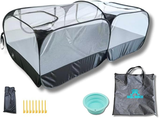 Small Animal Playpen Chicken Brooder with Cord Access Port, Portable Pop Up Pet Playpen with Detachable Base, for Indoor & Outdoor Use, Foldable Playpen, Comes with Silicon Pet Bowl