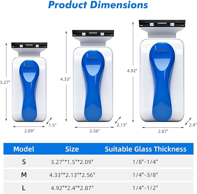 Rise Torrent Aquarium Magnetic Glass Cleaner, Fish Tank Algae Scraper Brush Cleaning Tool for 1/4"-3/8" Thickness Glass, Floating Scrubber Brush Cleaner for Acrylic, 1 Detachable Scraper, Medium