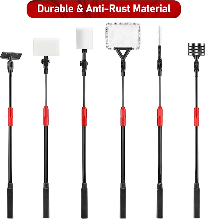 6 in 1 Aquarium Cleaning Tool Algae Scraper for Fish Tank Cleaning | Professiona Fish Tank Cleaning Tool Including Brush Sand Rake Pad with Telescopic Handle Tank Glass Cleaner Kit