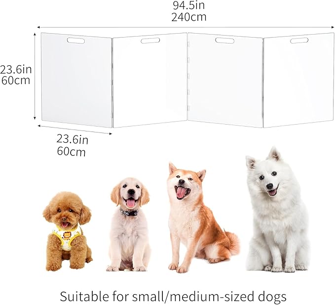 Acylic Pet Playpen Gate for The House Doorways, Clear Acrylic Pet Gate for Dogs, Freestanding, Clear (Medium, Panel, 4)