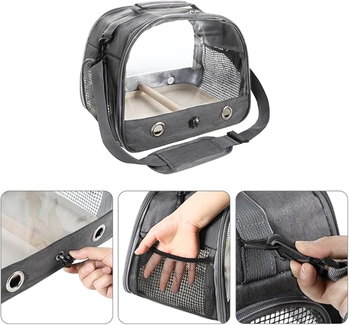 Small Bird Travel Carrier Cage Portable Bird Parrot Parakeet Cockatiel Travel Carrier Bag Lightweight Birds Backpack with Standing Perch and Stainless Tray for Vet Visit Side Access Window