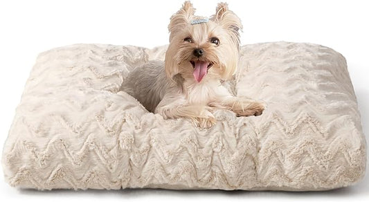 EHEYCIGA Washable Small Dog Bed for Crate 23x18 Inch, Kennel Pad for Puppy Up to 25 lbs, Plush and Comfy Pet Sleeping Mat, Beige