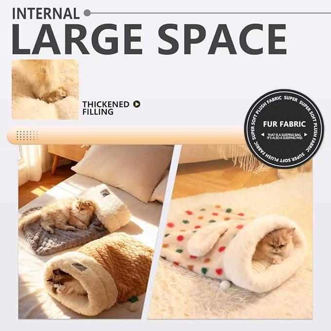 Cat Winter Sleeping Bag Soft Warm Cozy Pet Bed Sack for Indoor Cats or Small Dogs Durable Washable Sleeping Pad (Polka, Medium)