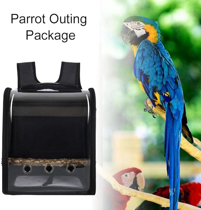 Bird Bag Backpack Cage Pet Parrot Visible Window Approved Shoulder Strap Large Space Portable Carry Bag for Conures Hiking Black