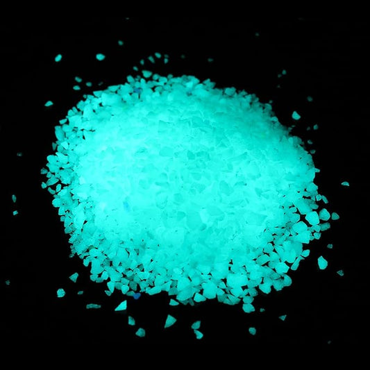 Shiny Stone Glow in The Dark Aquarium Gravel Sand, Blue Green, 3-5mm | Neon, Decorative Rocks for Fish Tank, Fairy Garden, 305g/0.67lbs