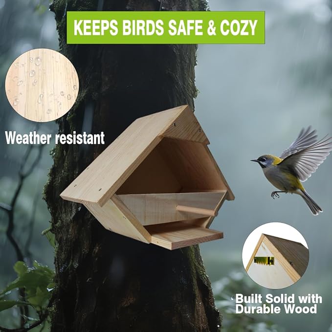 Weatherproof Solid Wood Dove Nesting Box - Outdoor Handmade Bird House with Triangular Entry | Attracts Mourning Doves