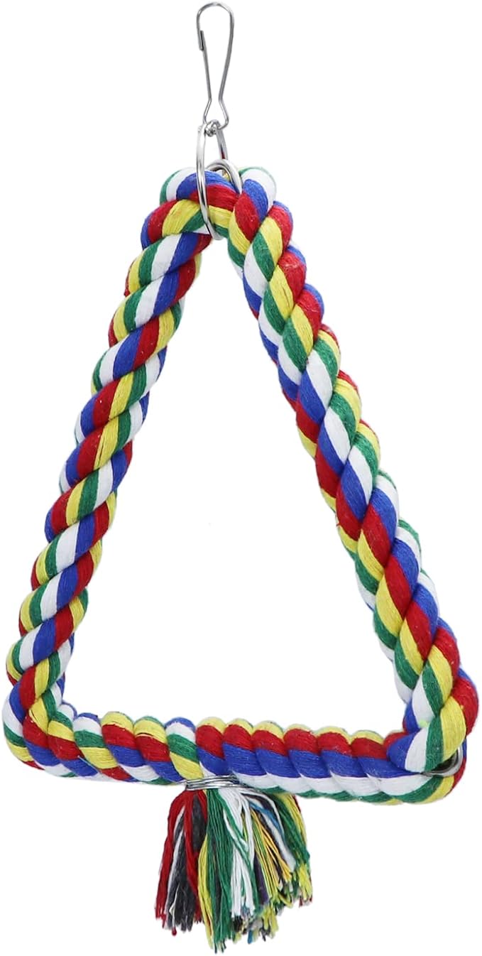 Bird Triangle Rope Swing Colorful Perch Chewing Toy for Parrots Budgie Parakeet Cockatiel Cockatoo (S)