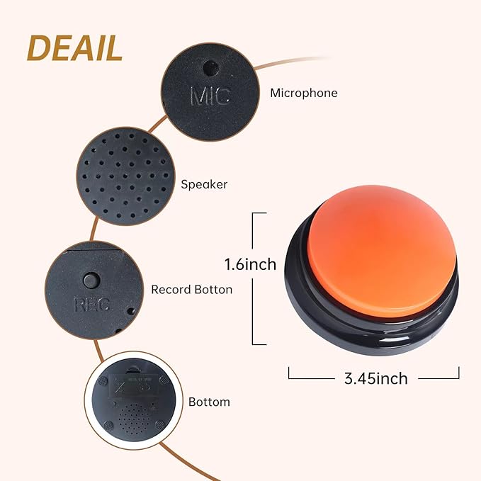 8 Color Voice Recording Button, Dog Buttons for Communication Pet Training Buzzer, 30 Second Record & Playback, Funny Gift for Study Office Home - 8 Color Packs