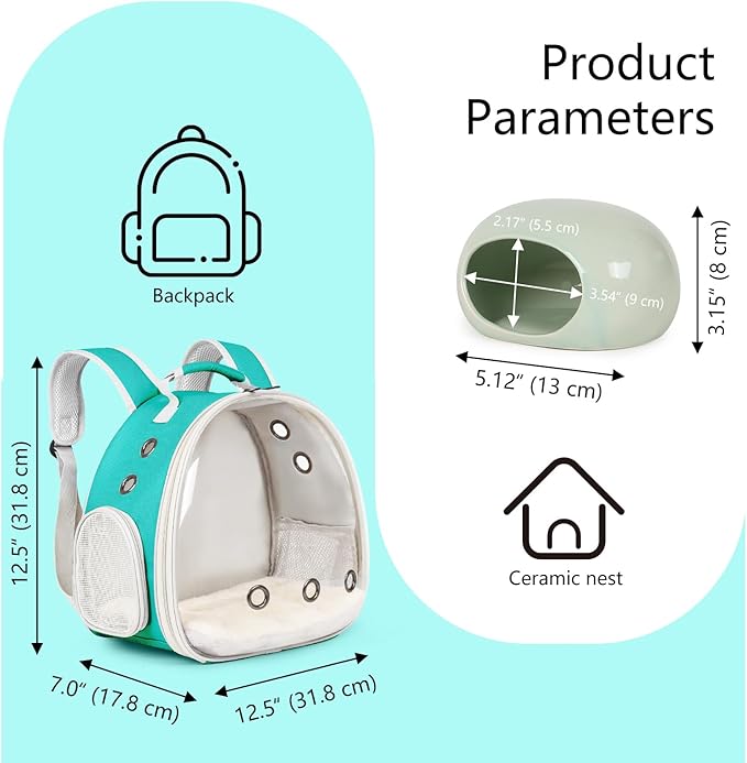 2-Pack Small Animal Backpack Carrier & Ceramic Hamster Hideout for Cooling Summer, Hamster House and Habitat Cool Bed for Other Similar-Size Small Pet Gerbil Rat Chinchilla