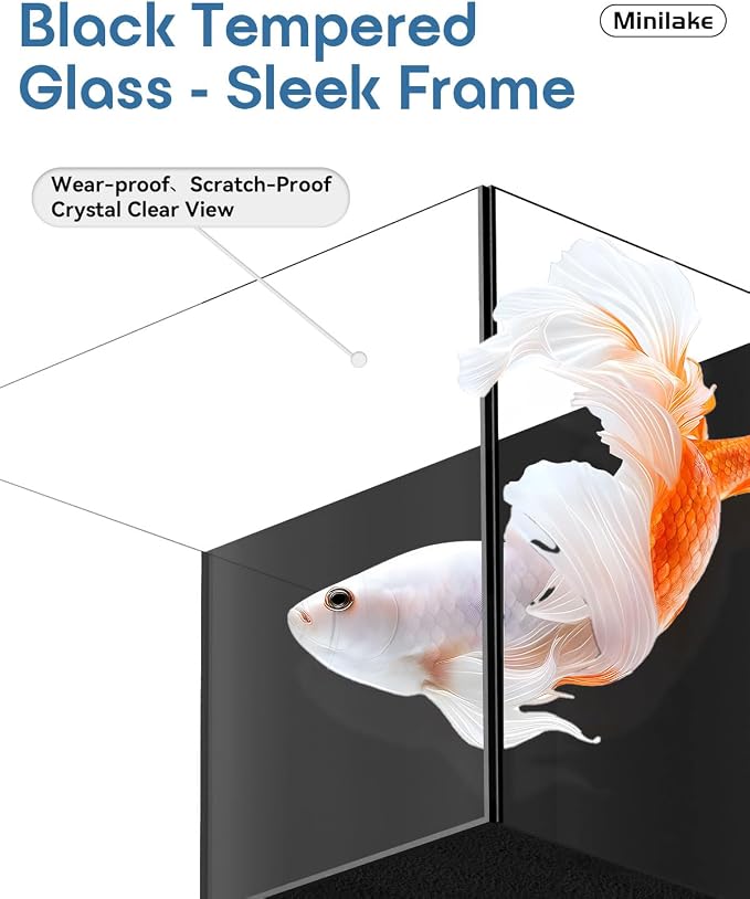 2.5 Gallon Nano Aquarium Starter Kit, Rimless Glass Fish Tank | Leak-Proof Complete Starter Kit for Betta & Goldfish with Filter, Adjustable LED Light, Filtration & Easy Setup