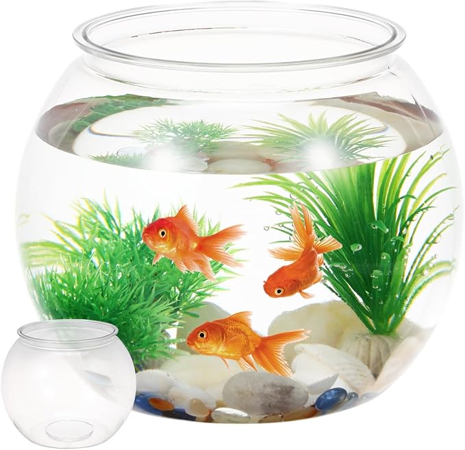 Abaodam 8.66 Inch Round Desktop Fish Tank Small Clear Plastic Fish Bowl Aquarium for Betta and Aquatic Plants Home Office Garden Decoration