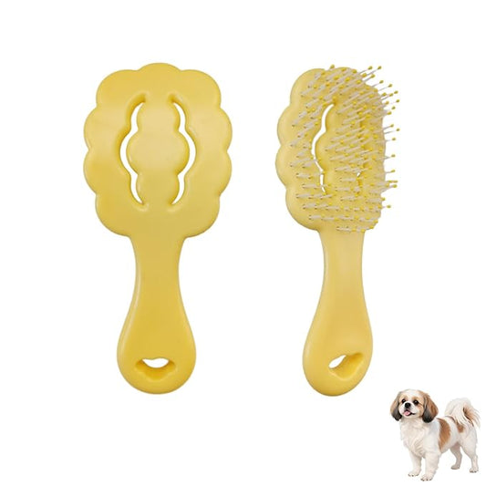 Cloud-Shaped Soft Bristle Small Dog Brush - Hollow Back Design for Easy Grooming - Ideal for Yorkie, Shih Tzu, Maltese Maltipoo Pomeranian- Puppy Essentials , Pet Hair Removal Essentials (Yellow)