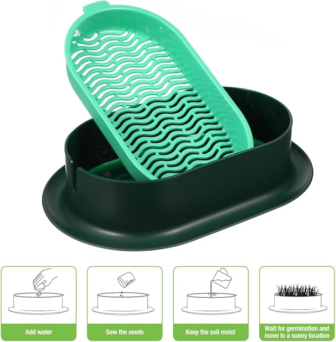 Tofficu Cat Grass Planter Set Hydroponic Indoor Planting Box with Large Water Reservoir Soilless Nursery Kit for Easy Cat Grass Growing Lightweight Durable 7.44X4.84X1.77 Inch Pot for Home Garden