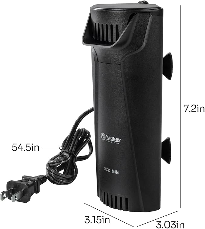 Yaubay Quiet Internal Aquarium Filter, 3-Stage Bio-Filtration Low-Level Waterfall Small Power Filter with Protective Grate for Up to 10 Gallon Fish Turtle Shrimp Tank Filtration (Filter) (Filter)