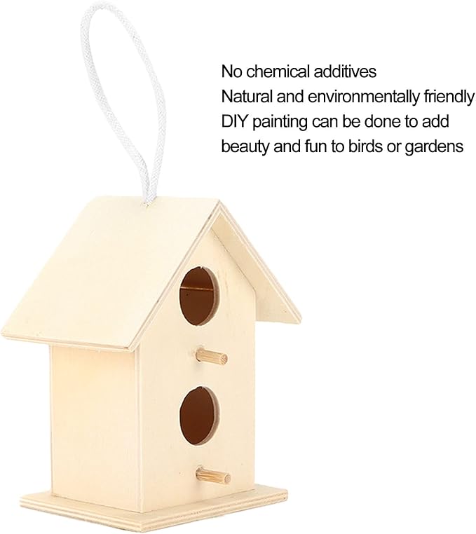 Wooden Bird House,Bird Nests Box DIY Painting Wild Bird House Wooden Bird House Kit for Bird (Double Layer Two Hole)