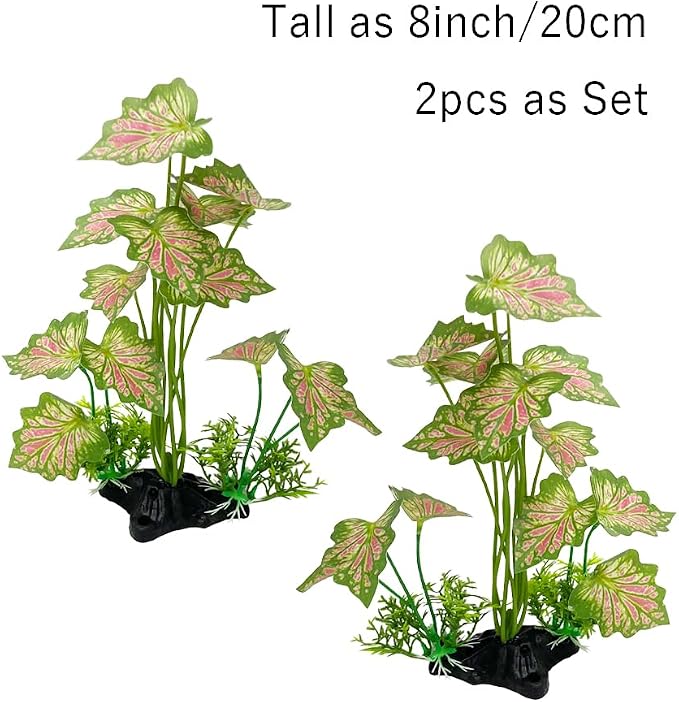 Aquarium Plant Fish Tank Decoration Small Plastic Artificial Plant Goldfish Fish Hide (Rainforest Leafs-Pink-Large-Set) (Rainforest Leafs-Pink-Large-Set)